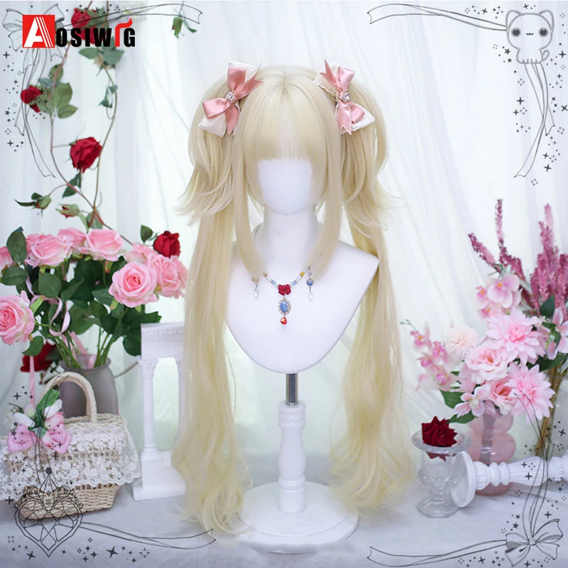 33Inch Synthetic Big wave long curly hair Milk Tea Green Lolita Wigs For Women Cosplay Wig With Bangs Halloween Daily Cosplay Us