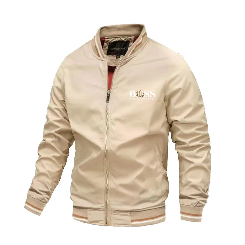 Spring and Autumn Men's School style striped jacket, outdoor jogging windproof coat, multi-pocket zipper basic men's style
