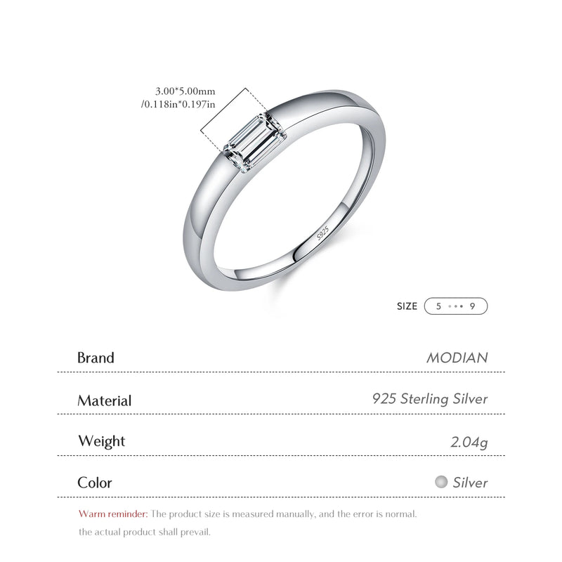 Modian genuíno 925 prata esterlina clássico simples retângulo zircão empilhável anéis de dedo para mulheres casamento banda jóias finas