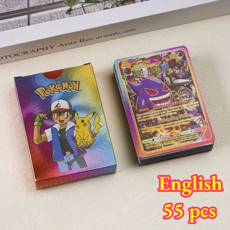 55PCS Pokemon Gold Foil Colorful Card Charizard Pikachu Arceus Silver Rainbow English VSTAR VMAX Card Gift