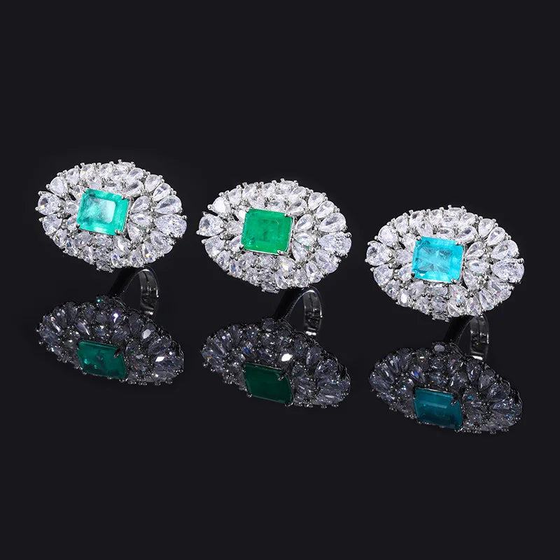 Luxurious Adjustable Ring Water Droplet Emerald Gemstone for Women Jewelry High Quality Proposal Marry Wedding Party Accessory