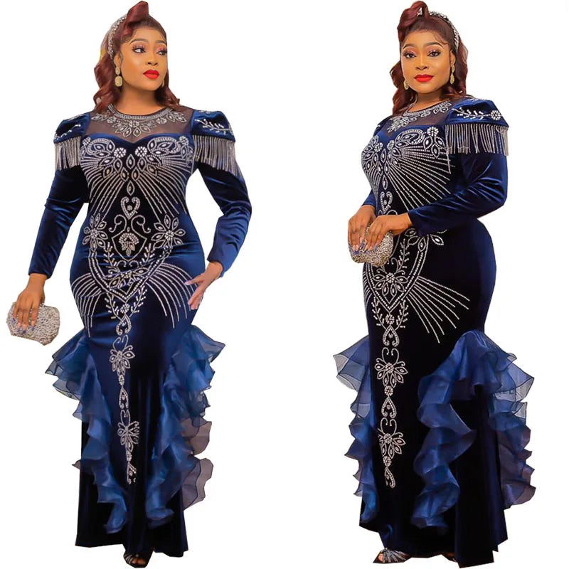 Spring Autumn African Women Long Sleeve O-neck Long Dress Dashiki African Clothes Maxi Dresses African Dresses for Women