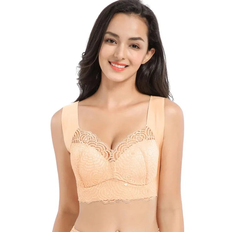 Plus Size TikTokshoplace Wireless Sports Bra Sleep Gathered Extra Large Bra Cup Cross Border Shopping Lace Seamless Push Up Bra