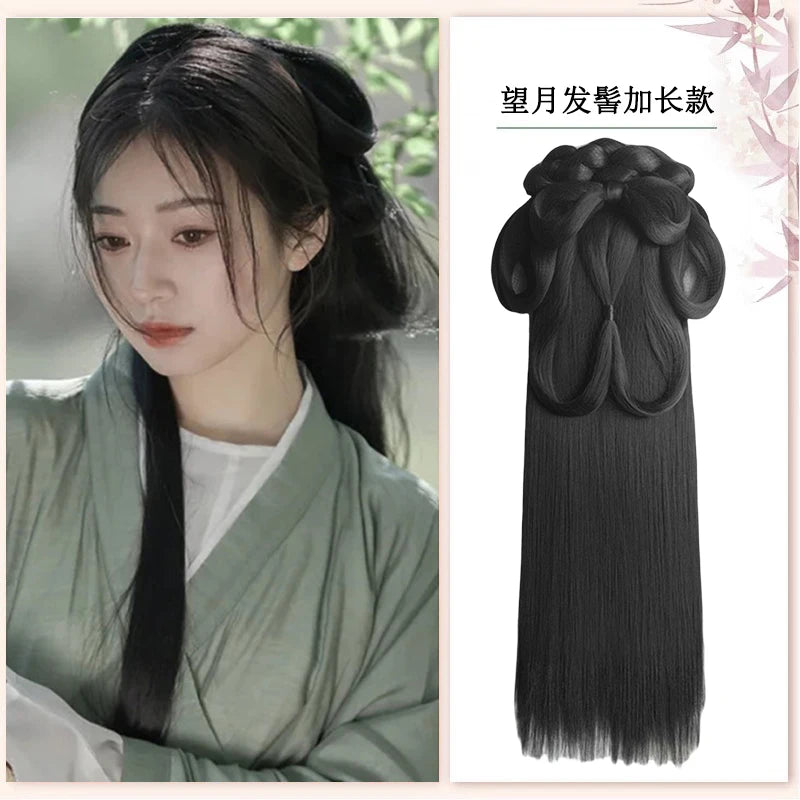 AOSI Synthetic Wei And Jin Style Warring States Robe Hanfu Wig Package Integrated Bun Back Pressed Back Hair Ancient Style