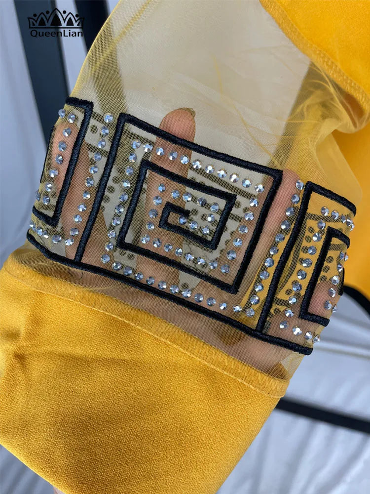 Terno africano de 2 peças para mulheres, top e calça de alta qualidade, 4 cores, manga, bordado avançado, diamante, novo, TZ18