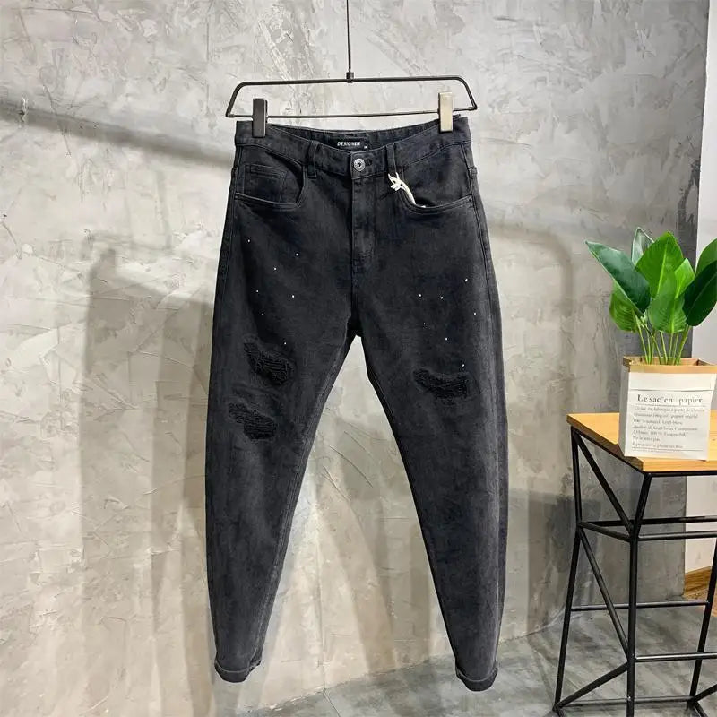 2025 Brand Luxury Men's Clothing Jeans New Slim-fit Ripped Pants Men's Trendy Brand Elastic Versatile Spirit Guy Work Pants Man