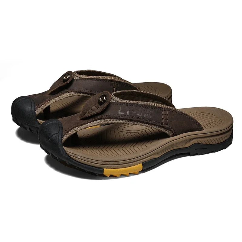 2025 novo estilo verão couro genuíno flip-flop sandália masculina sapatos de couro macio homem sandália ao ar livre antiderrapante sandálias de praia artesanal