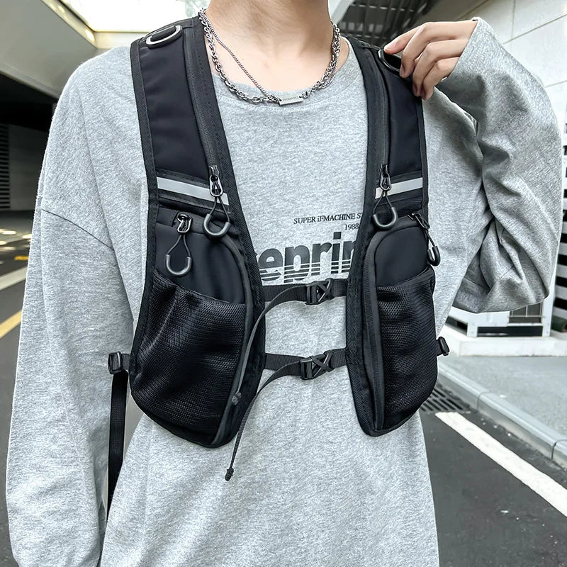 Design reflexivo saco de equipamento de peito para homens hip-hop streetwear colete tático mochilas unisex multi-bolsos sacos de peito de armazenamento