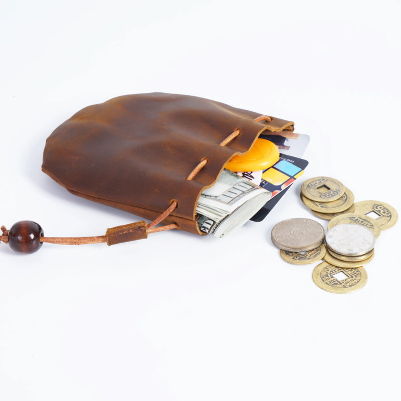 Medieval Steampunk Leather Drawstring Coin Bag Nordic Viking Pirate Purse Jewel Pouch Renaissance Accessory for Women Men