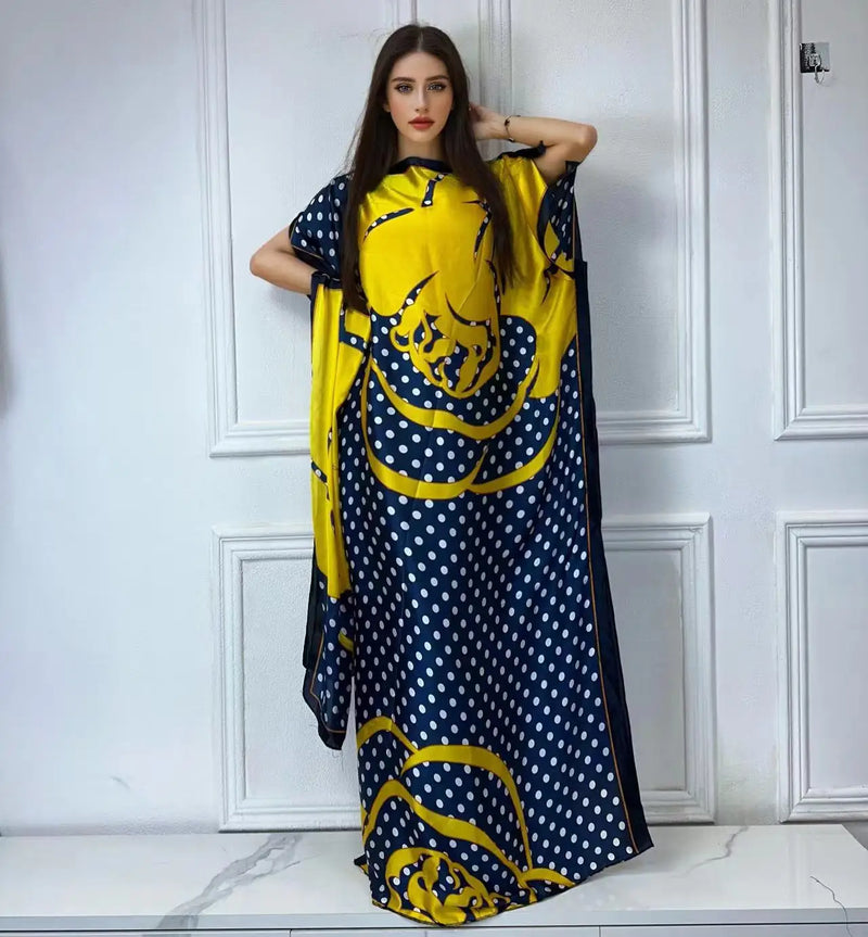 Winyi africano muçulmano senhora verão boho moda impresso kaftan vestido de férias solto streetwear abaya com cinto vestido de praia