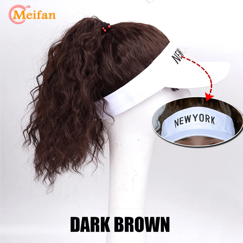 MEIFAN Synthetic Natural Fake Hair Ponytail Extension Wig wiht Hat Travel Beach Shade Baseball Cap All-in-one Easy Wear Hat Wig