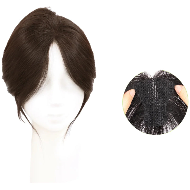 Nenhum clipes de cabelo humano franja francesa gancho e laço pasta mágica toppers para mulheres fácil de usar adesivos de costura remendos de cabelo extensão