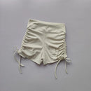 Shorts de fitness de yoga feminino de cintura alta sexy cordão amarrado calças quentes esportivas de três partes para fitness e exercício