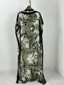 Vestido maxi estampado floral feminino, gola redonda Kaftan Abaya, modesta manga Batwing, roupa de mulher