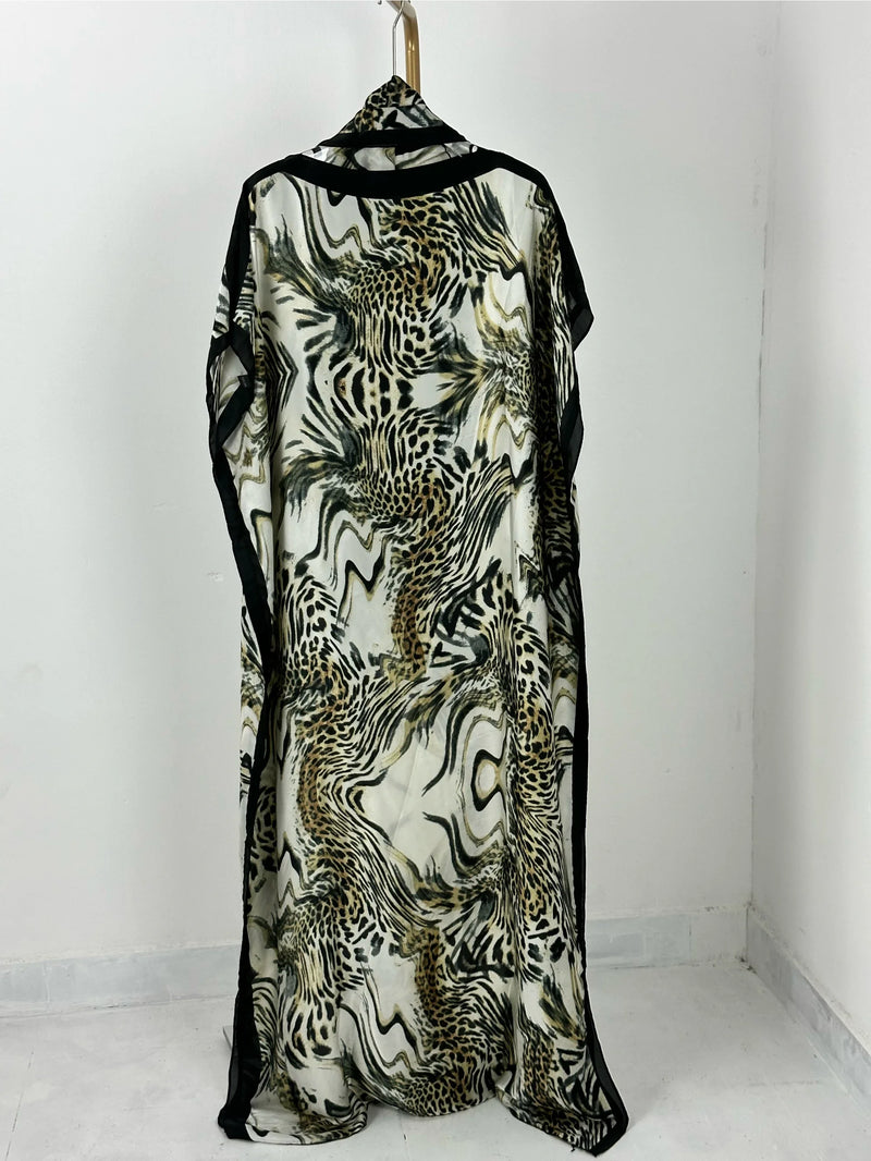 Vestido maxi estampado floral feminino, gola redonda Kaftan Abaya, modesta manga Batwing, roupa de mulher