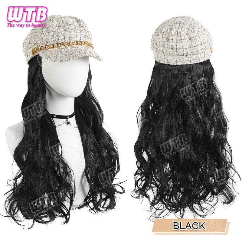 WTB Wavy Curly Hair Hat Wig Long Hair Black/Golden Beret Autumn Winter Hat Chemical Fiber Wig Hair Extensions Hair Accessories