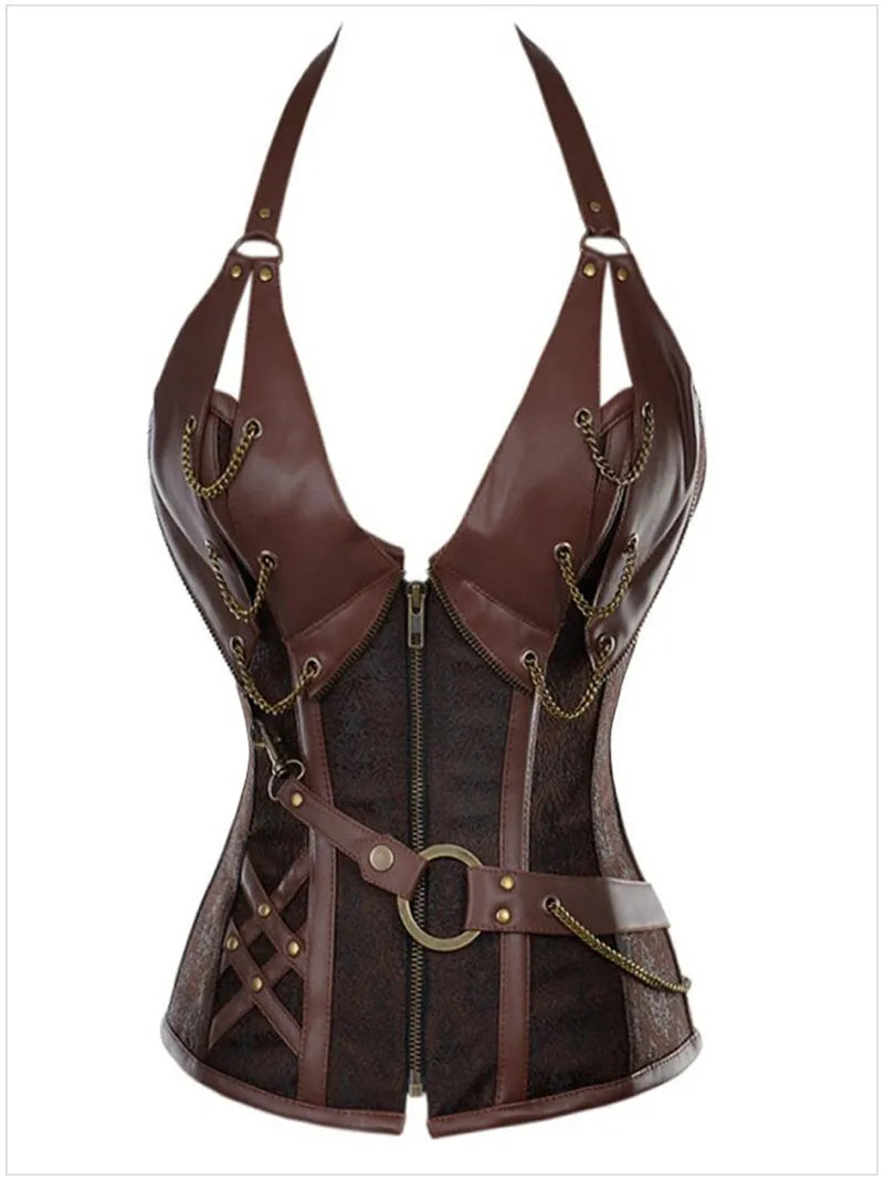 corset steampunk dress bustiers corset skirt three-piece leather pirate lingerie corsetto irregular burlesque plus size black