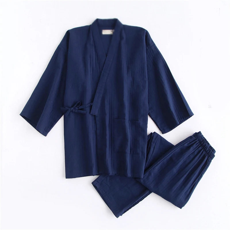 Couple Cotton Pajamas Suit Japanese Style Kimono Yukata Sleepwear Tops Pants Set Indoor Home Bathing Costume Women Men Gift