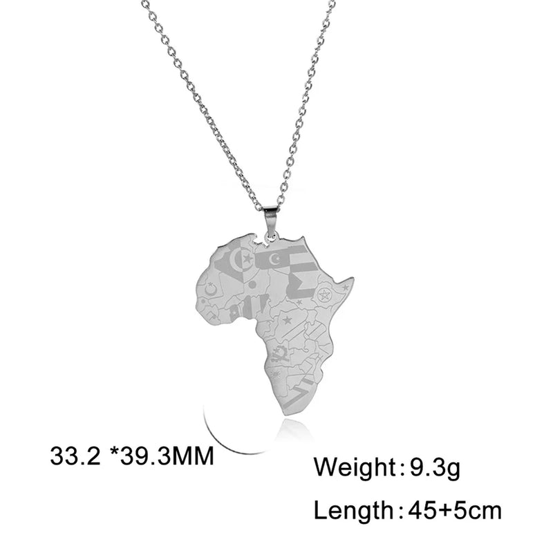 My Shape Africa Map Pendants Necklaces Africa Countries Flags Necklace Box Chain for Men Stainless Steel Male Jewelry Women Gift