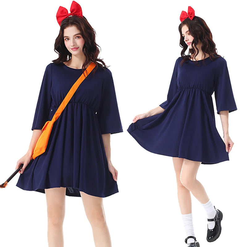 Japanese Anime Cosplay Kiki Costumes Witch Dress for Women Hayao Miyazaki Kiki Costumes Halloween Party Role Playing Fancy Dress