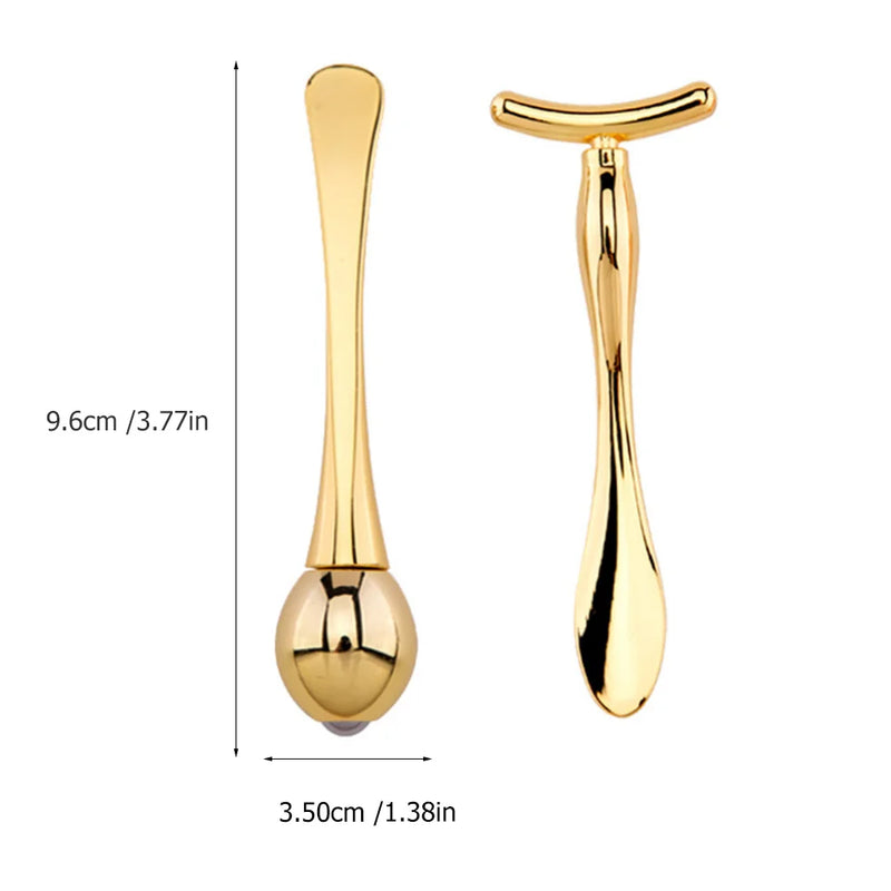 1 conjunto de rolo de massagem para os olhos, máscara facial de ponta dupla, colher de beleza em forma de t, ferramenta portátil para cuidados com a pele, reduz rugas nos olhos, inchaço