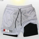 Shorts corrida secagem rápida para homens, esportes de ginástica, ao ar livre, treino, fitness, jogging, calças curtas, 2 em 1, verão