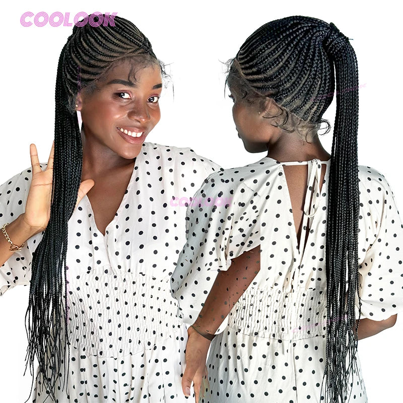 30" High Ponytail Cornrow Braids Lace Wigs Synthetic Braided Wigs For Black Women Full Lace Braided Wig Box Braid Wig