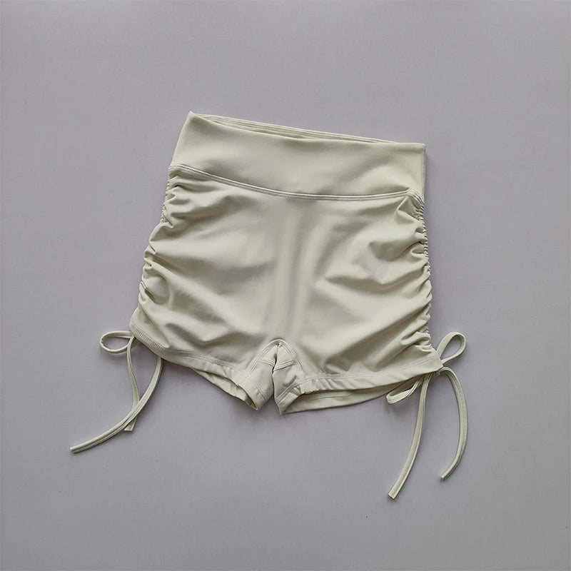 Cintura alta sexy shorts de fitness alças com cordão secagem rápida correndo calças de três peças mulheres pêssego nádegas esportes calças quentes