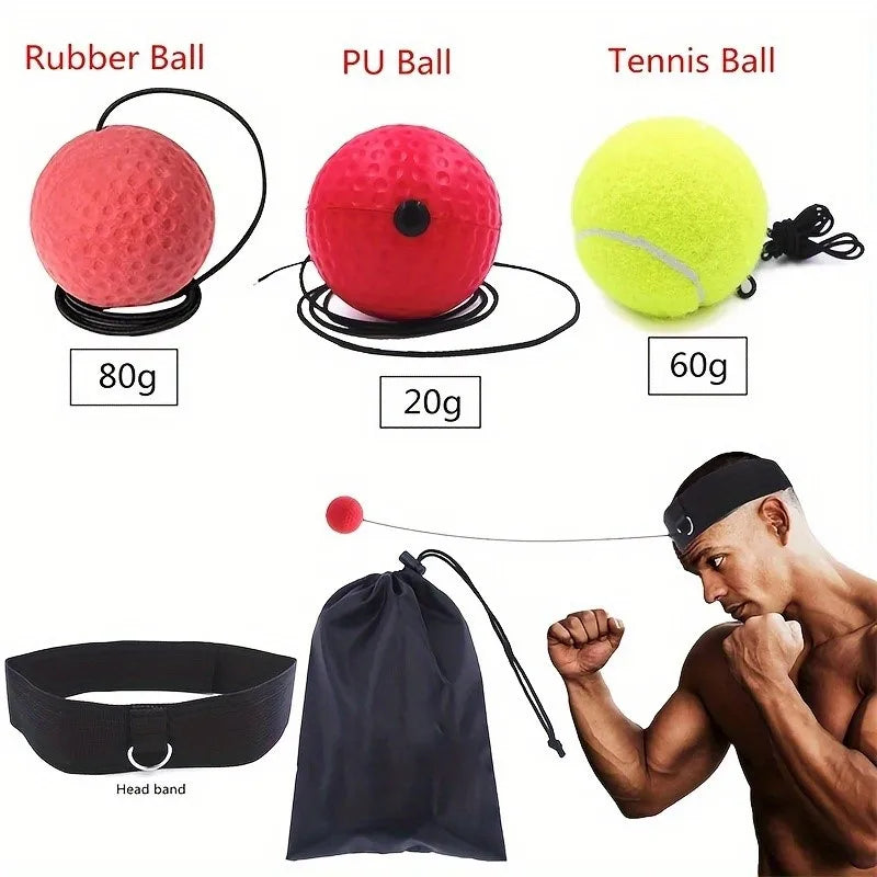 Conjunto de bola de reflexo de boxe, 3 bolas de boxe de nível de dificuldade com faixa de cabeça ajustável para treinamento de agilidade de reação de velocidade de perfuração