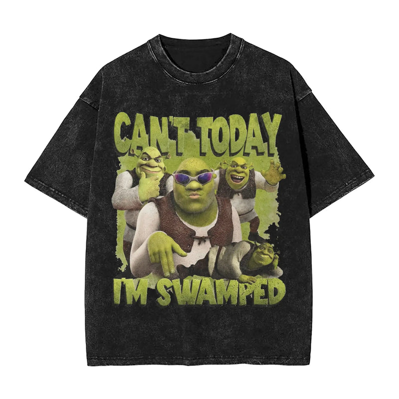 Swamped Shrek T Shirt Summer  Aesthetic T-Shirts Casual Trendy Cool Tshirt For Couple Short-Sleeved Design Top Tees