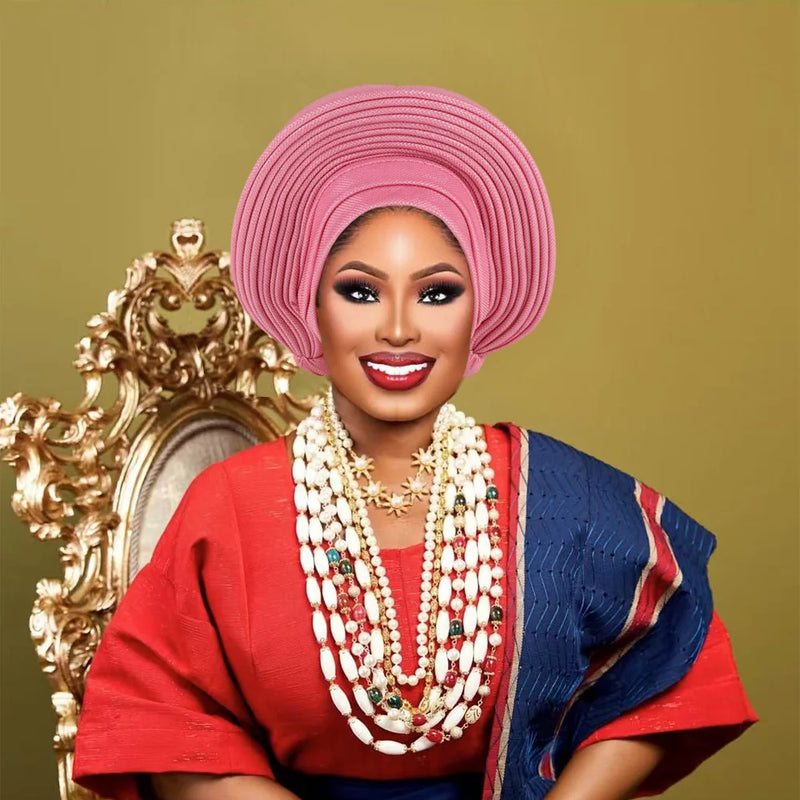 Nigeria Head Ties Wedding Party Headgear Elegant African Headtie Turban Already Made Women's Auto Gele Female Head Wraps