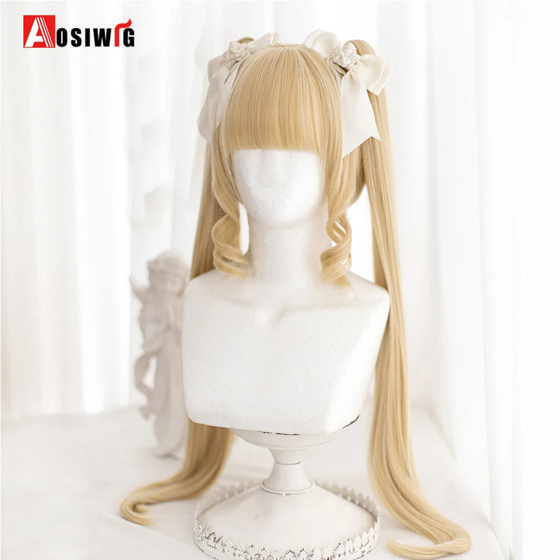 33Inch Synthetic Big wave long curly hair Milk Tea Green Lolita Wigs For Women Cosplay Wig With Bangs Halloween Daily Cosplay Us