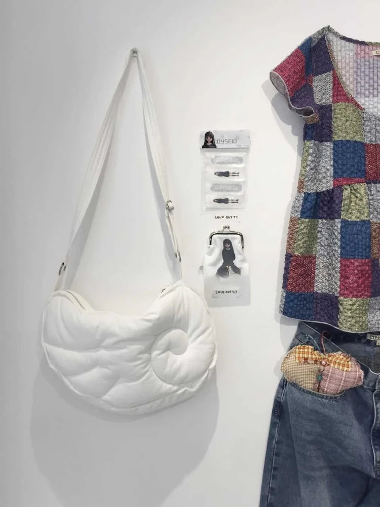Cute Angel Wing Design Casual Zipper Crossbody Cloud ape Bag Versatile Single oulder Bag Korean Sle Medium Size Cotton Bag