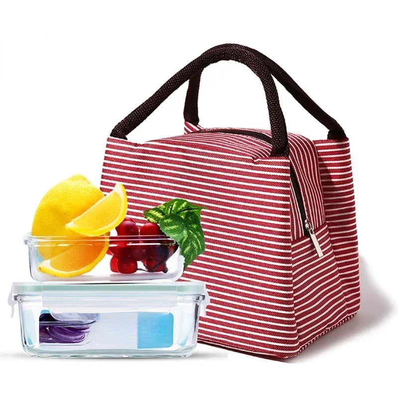 Fashion Stripe Insulated Lunch Bags Waterproof Picnic Foods Storage Container Handbag Women's Kids Thermal Lunch Box Cooler Bags