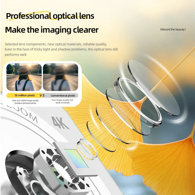 Câmera digital 4k 5000w pixel retrô ccd cartão portátil câmera de nível de entrada câmera dupla flash 50 milhões de pixels foco automático