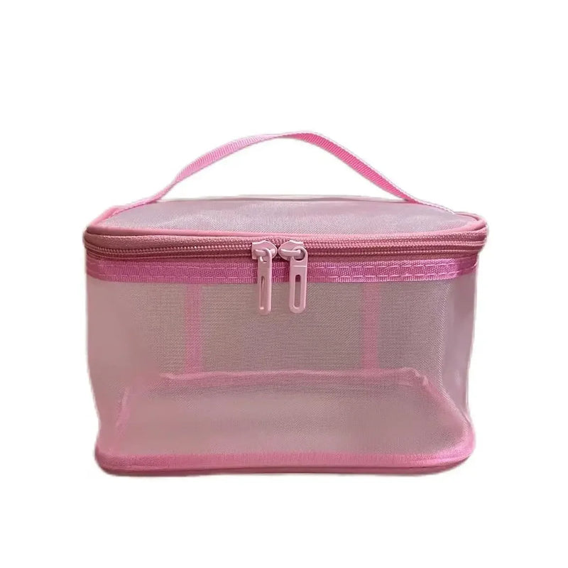 Women's Transparent Mesh Travel Cosmetic Bag Makeup and Toiletries Kit Storage Bag Make Up Organizer Bag