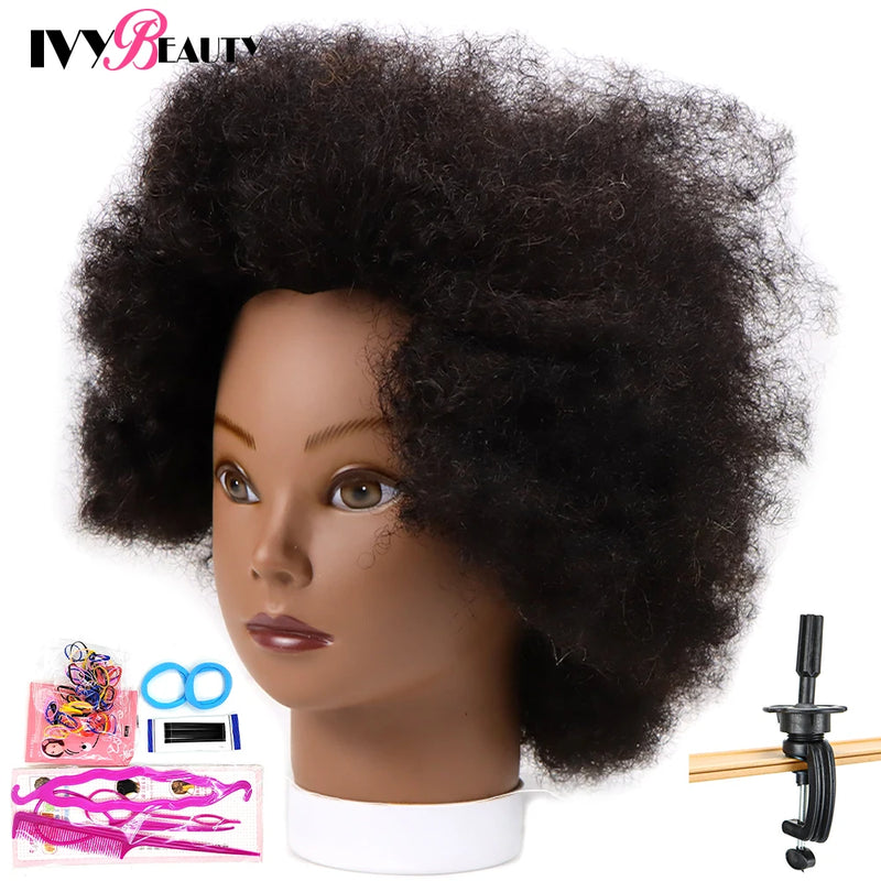 African American Mannequin Head With 100% Real Human Hair 16inch Hairdresser Training Manikin Head For Practice Styling Braiding