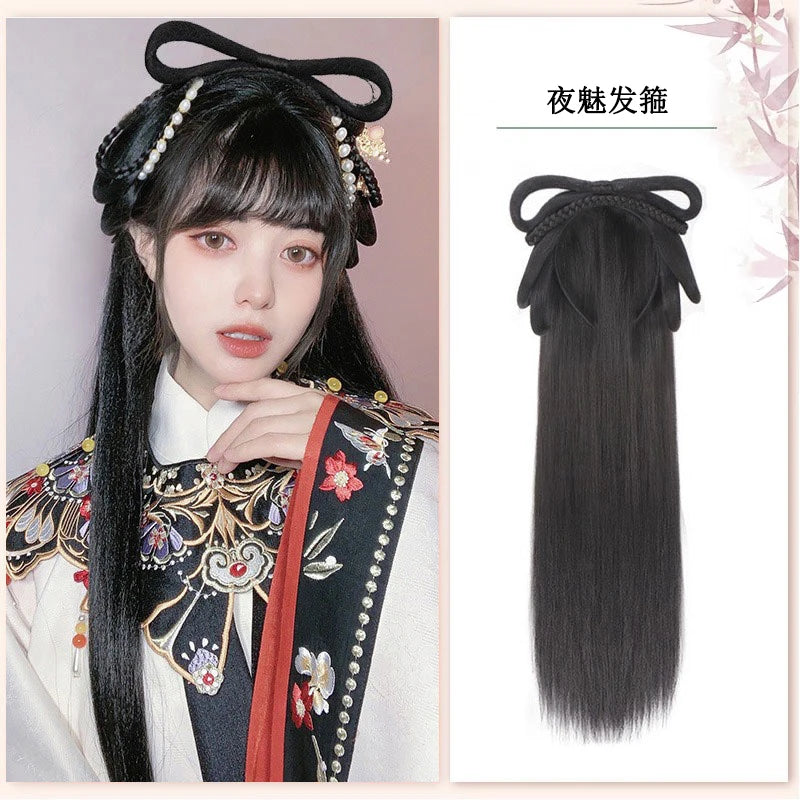 AOSI Synthetic Wei And Jin Style Warring States Robe Hanfu Wig Package Integrated Bun Back Pressed Back Hair Ancient Style