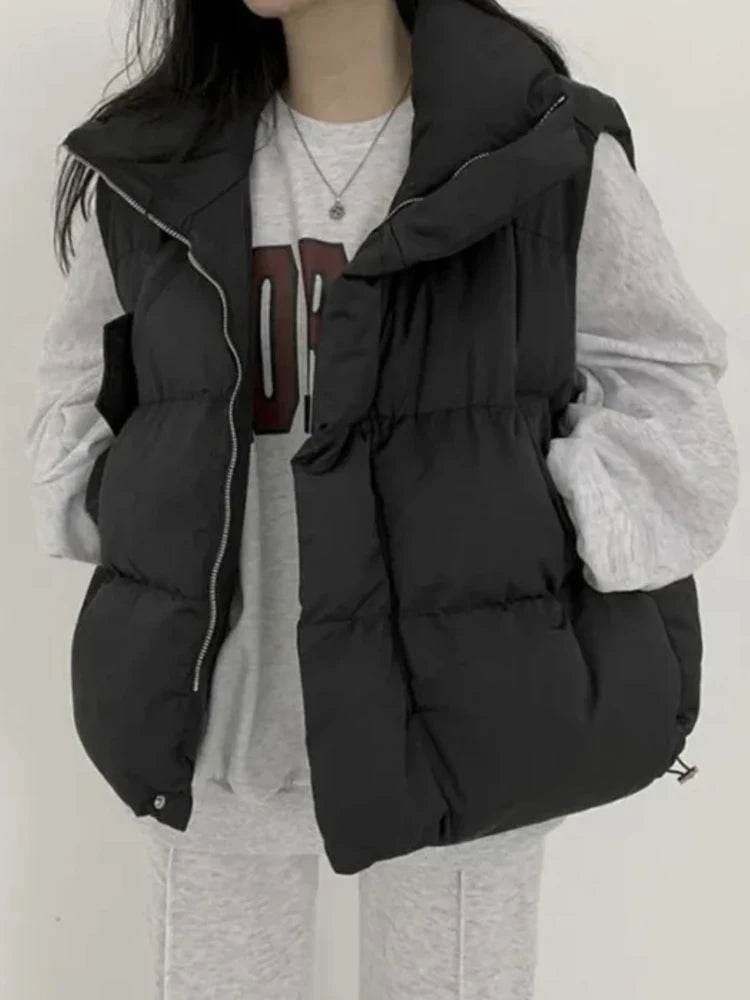 Ele Cotton Vest Outerwear Women's Autumn Winter New Sle Stand Collar Svel oulder Pad Warm Loose Cotton Jaet