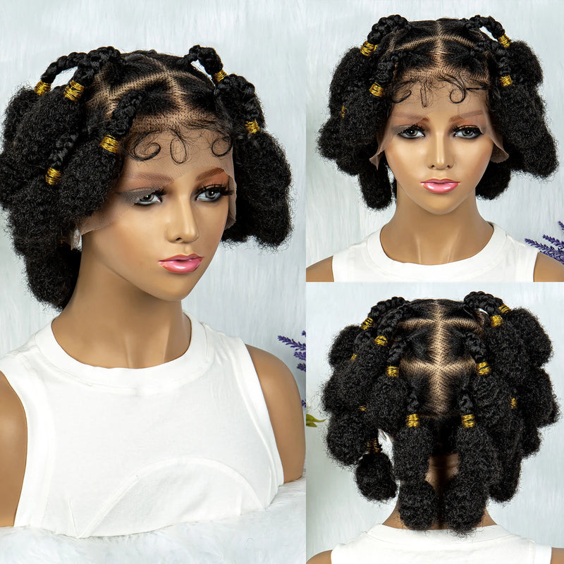 Bantu Synthetic Braided Wigs Full Lace Wig Knotless Box Braids Wigs Afrian Braiding Hair Wigs  For Black Women