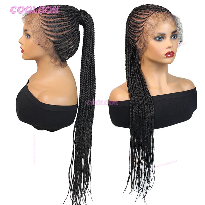 30" High Ponytail Cornrow Braids Lace Wigs Synthetic Braided Wigs For Black Women Full Lace Braided Wig Box Braid Wig
