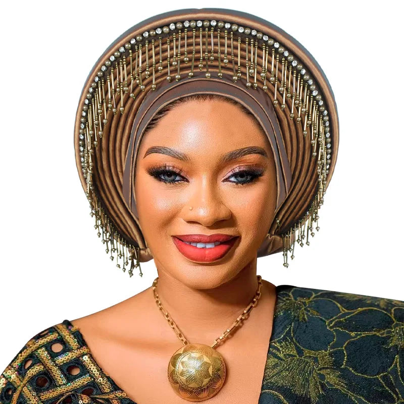 Already Made African Headtie Women's Turban Cap Female Head Wraps Nigeria Wedding Auto Geles Party Headwear Hat African Headtie