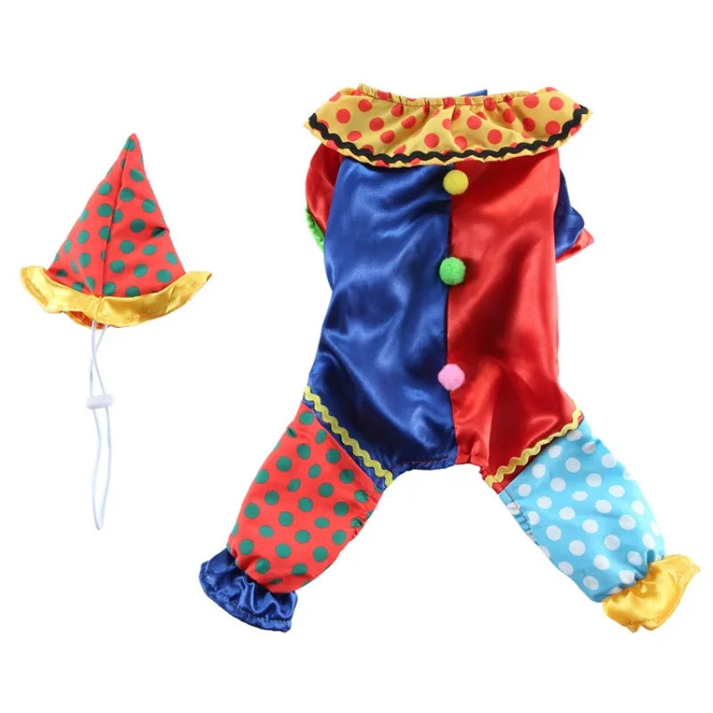 Pet Dog Clown Costume with Hat Halloween Cosplay Party Cat Clown Costume Funny Pet Circus Outfit Christmas Durable Dog Apparel