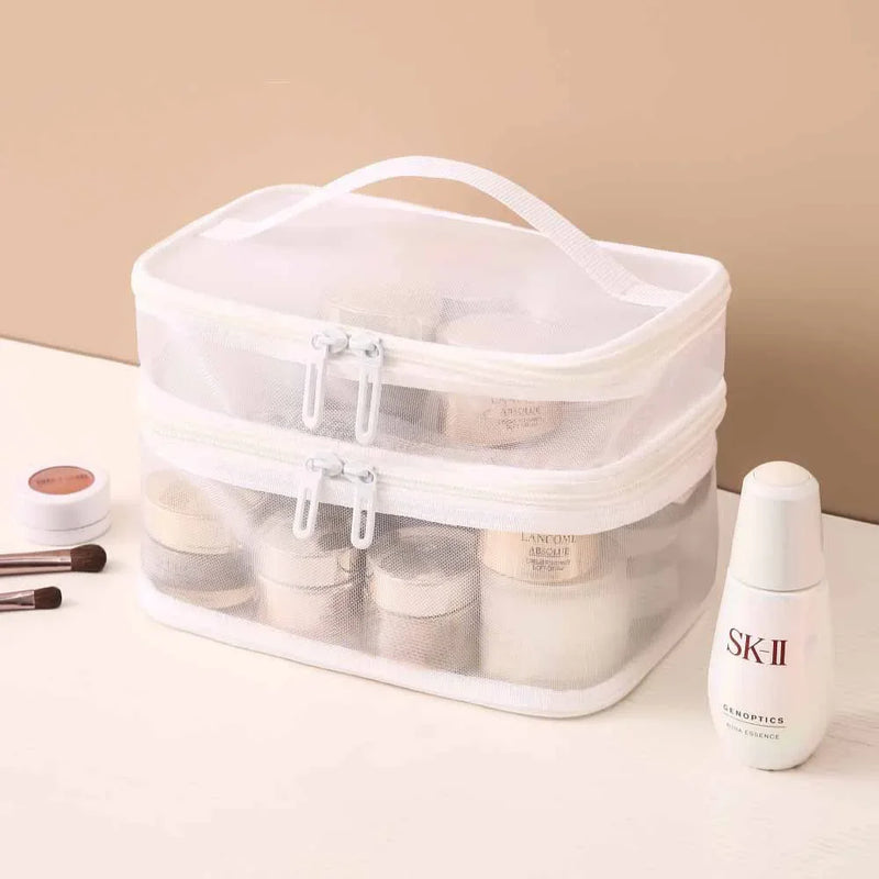 Women's Transparent Mesh Travel Cosmetic Bag Makeup and Toiletries Kit Storage Bag Make Up Organizer Bag