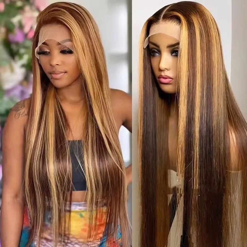 P4/27 Highlight Straight 13x6 Lace Frontal Human Hair Wig Blonde Brown Piano Colored 13x4 Transparent Lace Front Wig Pre Plucked