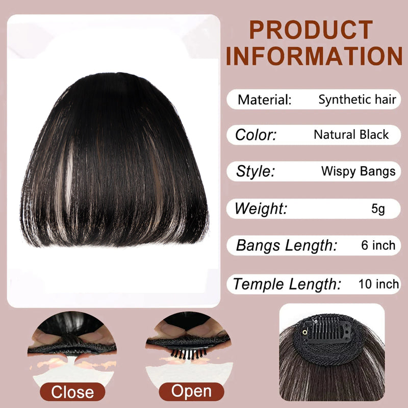 Clip In Bangs Brown Fake Bangs Extensions Wispy Clip on Air Bangs for Women Fringe with Temples Hairpieces Curved Bangs