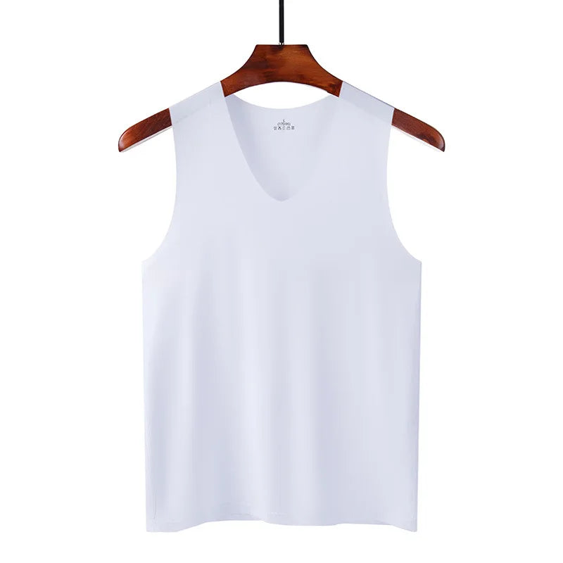 Summer Men's Non-Marking Ice Silk Undershirt Men's Slim Sports Fitness Cross-Body Bottoming Sleeveless Breathable Home wear