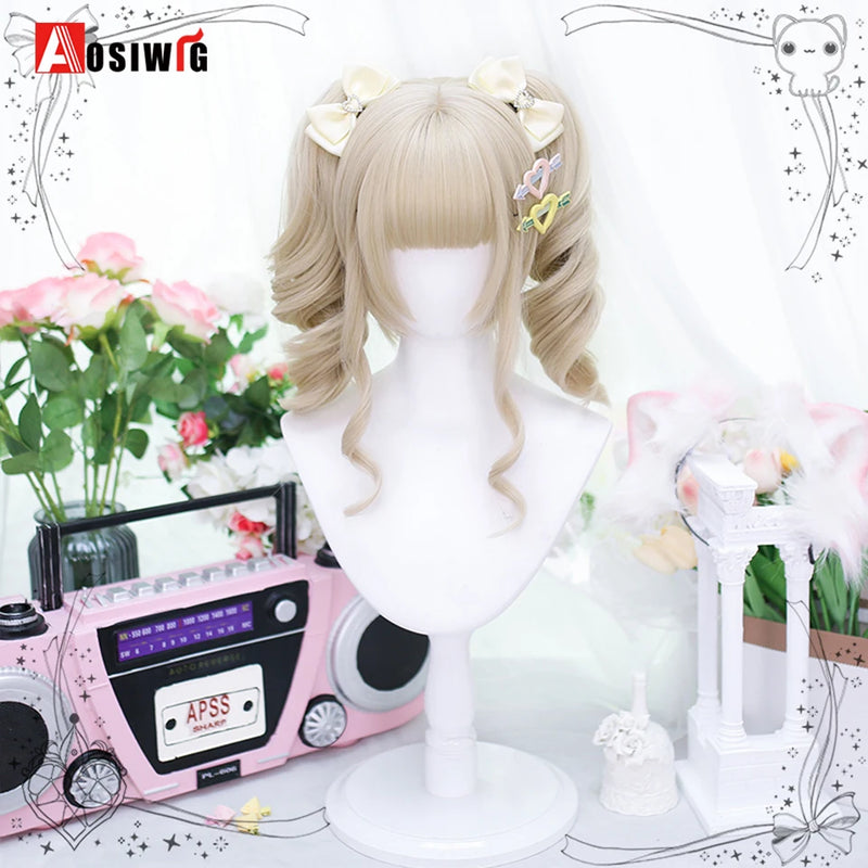 33Inch Synthetic Big wave long curly hair Milk Tea Green Lolita Wigs For Women Cosplay Wig With Bangs Halloween Daily Cosplay Us