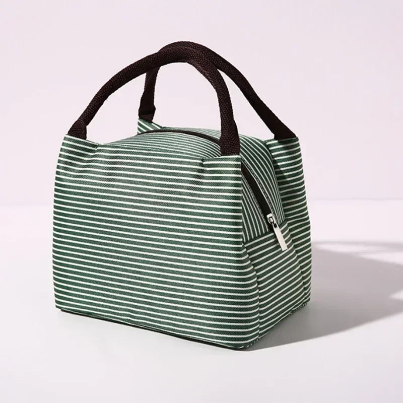 Fashion Stripe Insulated Lunch Bags Waterproof Picnic Foods Storage Container Handbag Women's Kids Thermal Lunch Box Cooler Bags