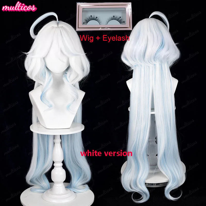 High Quality Focalors Wig Fontaine Furina Cosplay Wig Game Genshin Blue White Heat Resistant Synthetic Hair Anime Wigs + Wig Cap